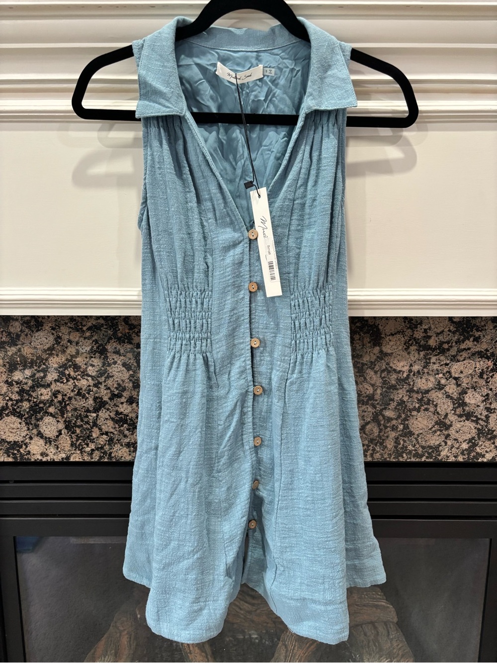 NWT - Mustard Seed - Women's Blue Button-Up Collared Dress